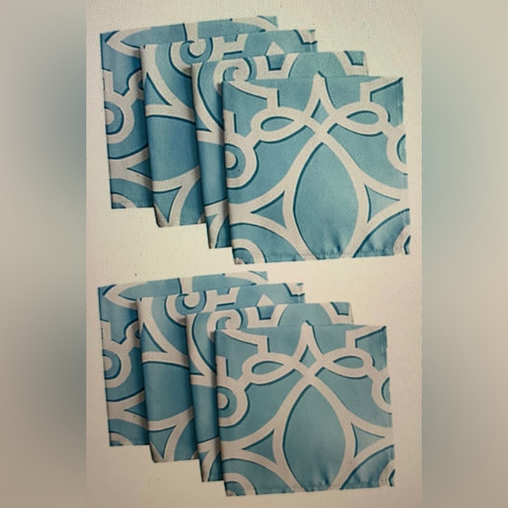 #H43 - Elrene Geometric Stain Resistant Indoor/Outdoor Napkins, Set of 8 (Aqua)
